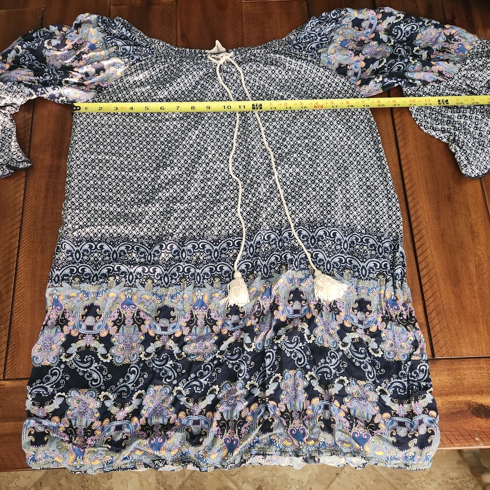 Alterd State Floral & Geometric Pattern Tunic Blouse 3/4 Sleeve Medium